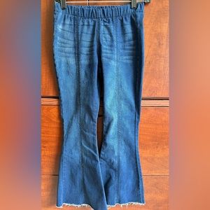 Elastic Waist Raw Hem Flare Leg Denim Size Small